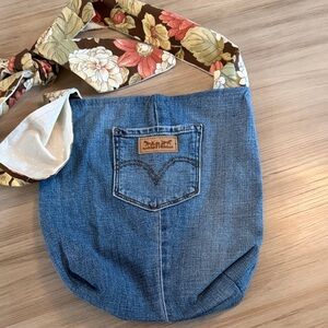 Handmade Denim Crossbody Bag with Floral Strap